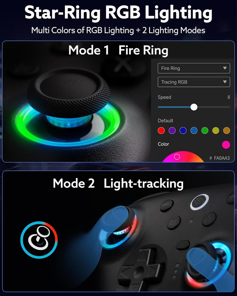 8Bitdo وحدة التحكم بلوتوث Ultimate 2 (تحديث عصا التحكم TMR) ، حلقة نار RGB ، مفاتيح تأثير هول / مفاتيح لمسية قابلة للتبديل ، اهتزاز وتحكم في الحركة لجهاز Switch / Switch 2 ، كمبيوتر ويندوز (أسود) - Image 3